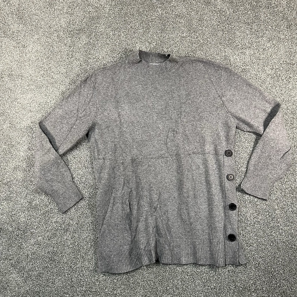 Liz Claiborne Womens Large Gray Mock Neck Sweater Side Button Pullover